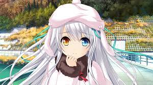 amanogawa saya animal ears bicolored eyes game cg hat long hair miagete  goran yozora no hoshi wo motoi ayumu ribbons tree water white hair yashima  takahiro | konachan.com - Konachan.com Anime Wallpapers