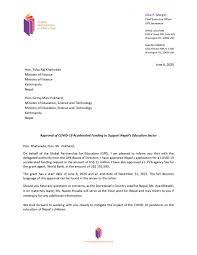 How to write application to the c.d.m.o for corona virus. Approval Letter For Covid 19 Accelerated Funding For Nepal Documents Global Partnership For Education