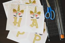 unicorn banner free printable pink gold unicorn banner