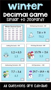 Winter Decimal Game Similar To Jeopardy Kids Party Games Games For Kids Winter Party Games