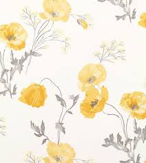 Laura Ashley Poppy Meadow Primrose Wallpaper In Yellow Poppy Wallpaper Grey Floral Wallpaper Poppies