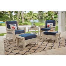 Hampton Bay Park Meadows Off White Stationary Wicker Outdoor Lounge Chair With Midnight Cushion 65 21451 In 2020 Conversation Set Patio Hampton Bay Patio Lounge Chairs