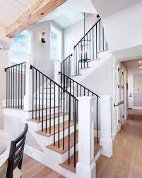 In this new web series, we the open stairs of the modern farmhouse started as a black painted steel structure with bamboo step inserts. Industrial With A Mix Of Comfort For This Wrought Iron Wood Stairwell Dream House Home House Design