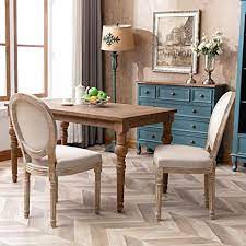 This style works well if you have inherited furniture that you want to use. Amazon Com Chairus French Dining Chairs Distressed Elegant Tufted Kitchen Chairs With Carving Wood Legs Round Back Set Of 2 Beige Chairs