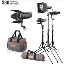 Godox S30 30w 3 Light Kit Led Studio Focusing Led Light Spotlight With Barndoor For Photo
