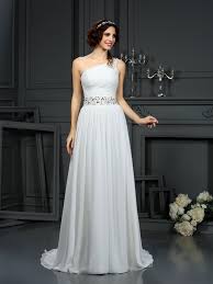 Second hand brautkleider | suchst du nach einem günstigen, aber dennoch qualitativ hochwertigem brautkleid? A Linie Princess Linie One Shoulder Trager Perlen Verziert Armellos Lange Chiffon Brautkleider At Hebeos Online