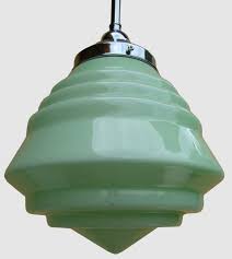 Large Deco Stepped Green Light Shade Green Light Shade Art Deco Ceiling Light Art Deco Wall Lights