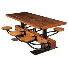 And get back data by id that added from hardware? Burnt Top Rustic Dining Table Set With Attached Cast Iron Swing Out Seats For Sale At 1stdibs