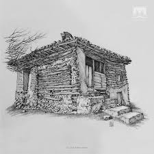 Pen Ink Drawing Old Rural House In 2020 Ink Pen Drawings Architecture Sketch Ink Drawing