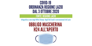All'aperto quando non si può mantenere la distanza e al chiuso nei luoghi pubblici. Ordinanza Regione Lazio Obbligo Di Mascherina H24 Covid19 Citta Di Cave