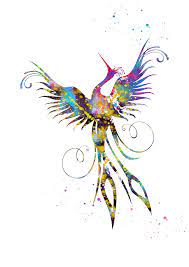 Drawing of beautiful contemplative woman face with flying phoenix bird on abstract background. Phoenix Bird Digital Art By Erzebet S