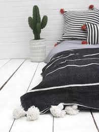 Black And White Throw Blanket With Pom Poms Tassel Stripe Pom Pom Blanket Black White Pom Pom Blanket Blanket Black White Comforter