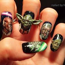 Noriko On Instagram Wearing Master Jedi Handpainted And Handmade Nail Art By Me Starwars 3dnails 3dnailart Japanese Nail Art Nail Art Star Wars Nails