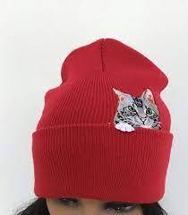 Kitty Cat Winter Hat Cat Beanie Embroidered Cat Patch Looks Etsy Winter Hats Cat Beanie Beanie