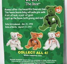 Sold Price Vintage Ty Beanie Babies Toy Retired Erin The Bear Rare Error Tags October 5 0120 1 00 Pm Cdt