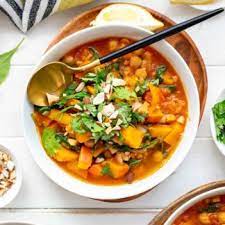 Serve over couscous garnished with cilantro, almonds, and yogurt. Moroccan Chickpea Stew With Lentils And Pumpkin Elle Republic