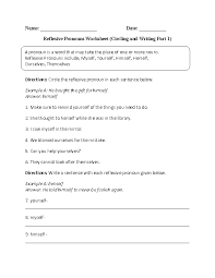 Pronouns Worksheets Reflexive Pronouns Worksheets Pronoun Worksheets Reflexive Pronoun Reflexive Pronouns Worksheet