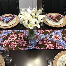 Aisha Floral African Print Table Runners With Napkins Blue Pink In 2020 Printed Table Runner African Decor English Decor