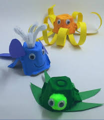 Basteln Eierschachteln Meerestiere Schildkrote Wal Oktopus Papier Kinder Eierkarton Basteln Papier Kind Eierschachteln