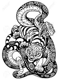 Black And White Snake Tattoo Drawing Snake And Tiger Fighting Black And White Tattoo Illustration In 2020 Black White Tattoos White Tattoo Tattoo Illustration