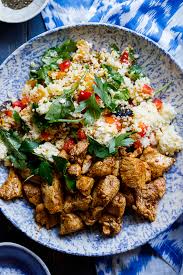 Place couscous and raisins in a large mixing bowl, pour hot chicken broth over couscous and stir, cover bowl with plastic wrap and let rest for 5 minutes. Moroccan Chicken Couscous Salad Simply Delicious