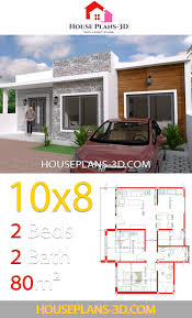 House Design 10x8 With 2 Bedrooms House Plans 3d House Plans Small House Design Plans House Design