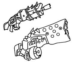Color the pumpkin launcher, your favorite characters, . Coloring Page Fortnite Chapter 2 Season 6 Arms 29