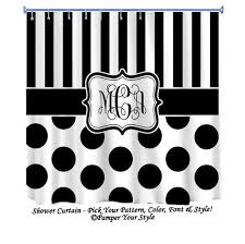 Black And White Polka Dot Shower Curtain Stripe And Polka Dot Custom Shower Curtain Custom Decor Black And White Shower Curtain Monogr Custom Shower Custom Shower Curtains Black Decor