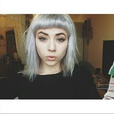 Short Silver Hair Straight Across Bangs Short Silver Hair Hair Color Dark Silver Hair Color