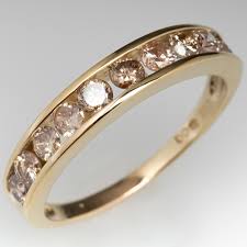 Light Champagne Diamond Wedding Band 1 2 Carat 14k Yellow Gold