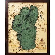 Small Wood Carved Nautical Chart Of Lake Tahoe Solid Wood