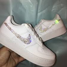 Black Nike Air Forces With White Tick Nike Air Force 1 Low With Swarovski Crystallised Nike Ticks Swooshes New Nike Air Shoes Quinceanera Shoes Sneakers Fashion