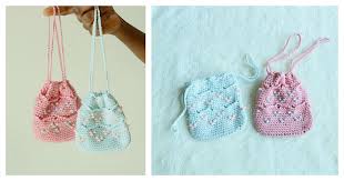 Half linen stitch (multiple of 2) rnds 1 and 3: Beaded Mini Drawstring Pouch Bag Free Crochet Pattern