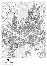 Seoul Map Poster Print Wall Art South Korea Gift Printable Home And Nursery Modern Map Decor Seoul Map Map Art Map Poster