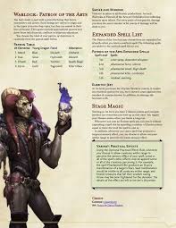 Warlock Patron Of The Arts Unearthedarcana In 2020 Dnd Classes D D Dungeons And Dragons Warlock Dnd