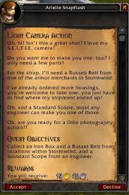 Besides taking tons of shameless selfies, using your new camera can eventually earn you an achievement; S E L F I E Cameras And The Field Photographer Achievement Guides Wowhead