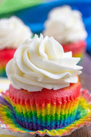 150 g unsalted butter (soft), 150 g caster sugar, 3 eggs, 150 g flour, 1 tsp baking soda, 1 tsp vanilla essence & food colouring. Rainbow Cupcakes With Vanilla Cloud Frosting Dinner Then Dessert