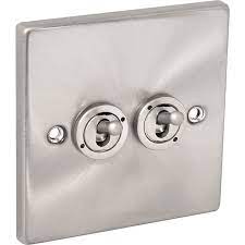 Our silver chrome toggle switch wouldn't look out of place in a 1930s factory. Click Deco Satin Chrome Toggle Switch 10a 2 Gang 2 Way