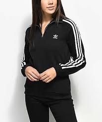 Black And White Striped Hoodie Women S Adidas 3 Stripe Black Partial Zip Sweatshirt Women Hoodies Sweatshirts Hoodies Womens Adidas Sweater