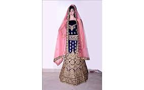 buy navy blue velvet heavy design lacha at amazon in buy navy blue velvet heavy design lacha