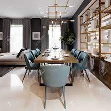 Large Modern Dining Table In A Trendy Style Dining Area In A Stock Photo Picture And Royalty Free Image Image 150270427