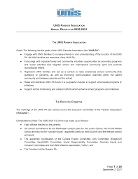 DRAFT UNIS Parents Association Annual Report for 2020-21