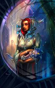 Fantasy Girl Sci Fi Future Girl Futuristic Science Fiction Robot Cat Futuristic Clothing Red Hair Outside The Window By Art Science Fiction Art Sf Art