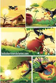 The Thirsty Crow Story With Moraal And Pictures Short Stories For Kids Picture Story For Kids Story Sequencing Pictures