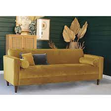 Westelm.com has been visited by 100k+ users in the past month Honey Yellow Velvet Sofa With Two Bolster Pillows