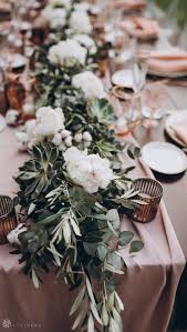 Modern Greenery Table Runner For Dusty Rose Wedding Reception Decorations Diy Wedding Ce Table Runners Wedding Blush Wedding Centerpieces Blush Wedding Decor