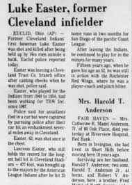 Obituary: Luke Easter. Former Cleveland infielder and first baseman.