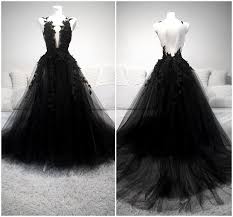 Unique Black Tulle V Neck Sheer Back Lace Applique Evening Dress Formal Dress Lv1466 On Storenvy Gothic Wedding Dress Black Wedding Gowns Gowns