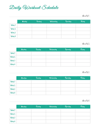 daily workout schedule template free templates