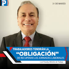 🔷🔸🔷#NACIONAL: El ministro de #trabajo, #LuisPoveda, en la cadena  nacional de hoy 31 de marzo respondió a varias interrogantes de la  #ciudadania. Poveda dijo, que los trabajadores tendrán la "obligación" de  recuperar